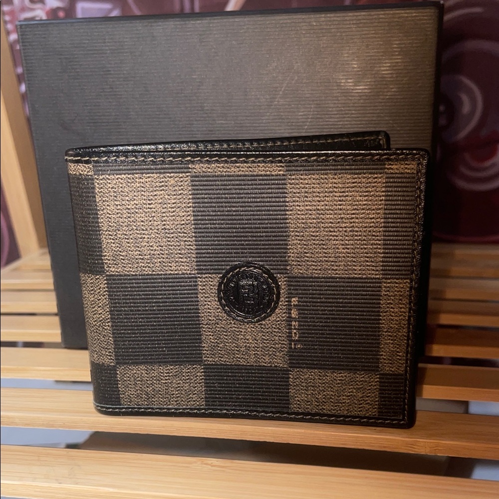 Fendi Casa Black and Brown Checkered Wallet